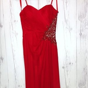 Xscape floor length red dress
